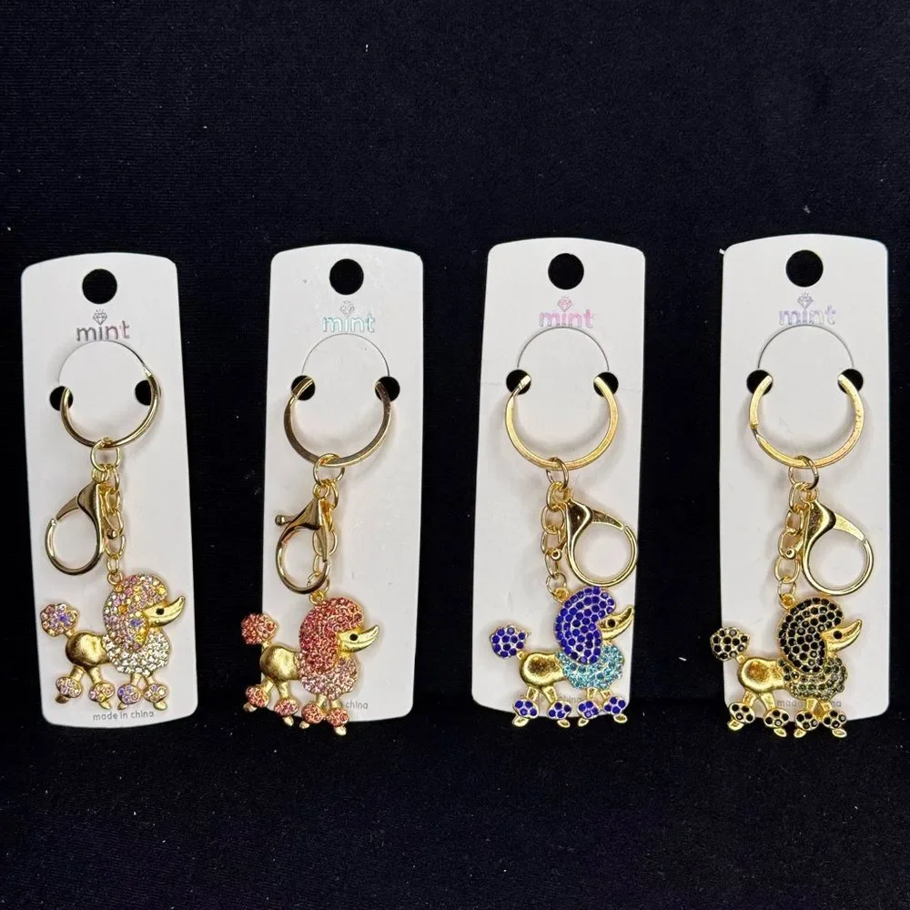 Mint Poodle Dog Keychain - Sparkly Crystal Keyring Blue - Picture 5 of 8